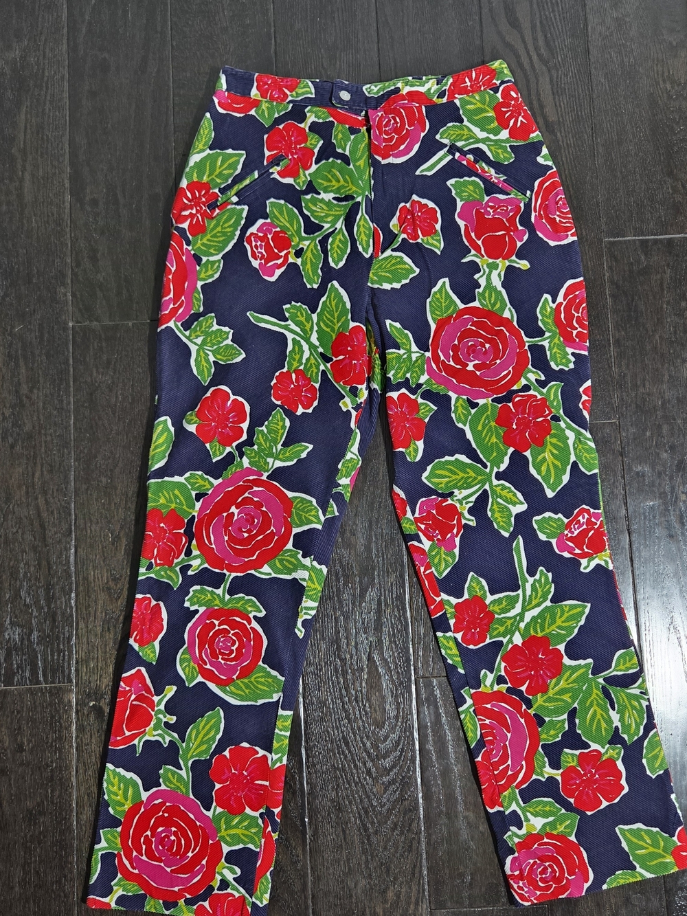 Lilly Pulitzer Women's Corduroy Floral Vintage High Rise Slim Leg Pants 10